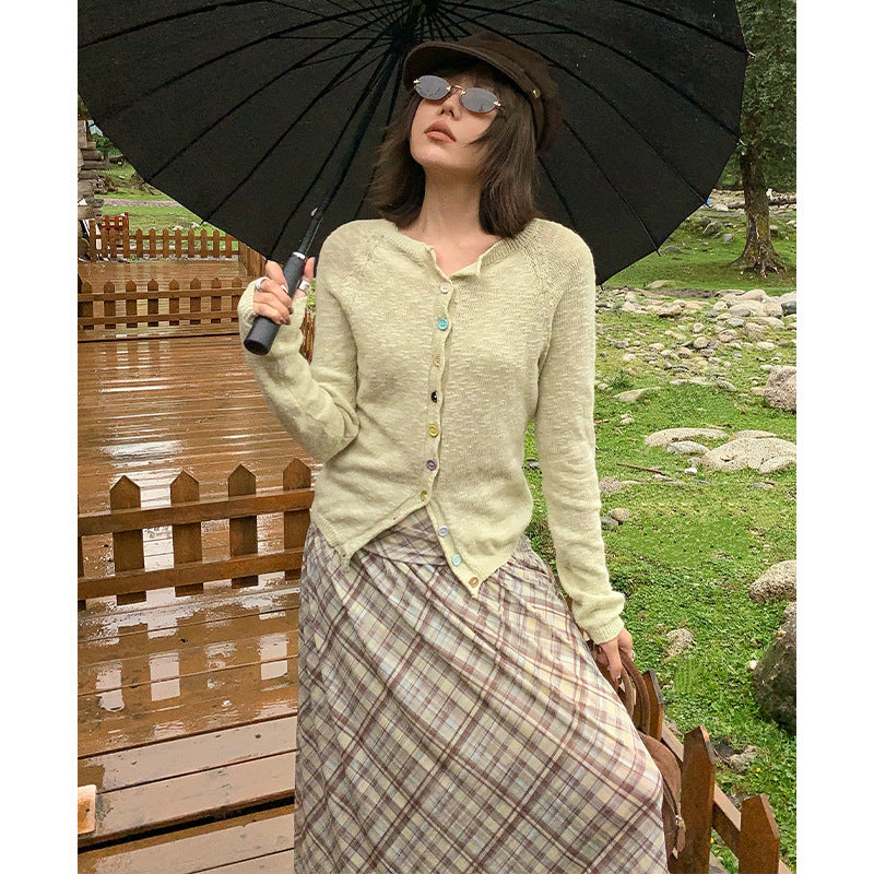 Dopamine Rainbow Button Knitted Cardigan Sweater