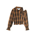 Women's Plaid Print Diagonal Collar Asymmetric Sleeve Waist-Defining Shirt