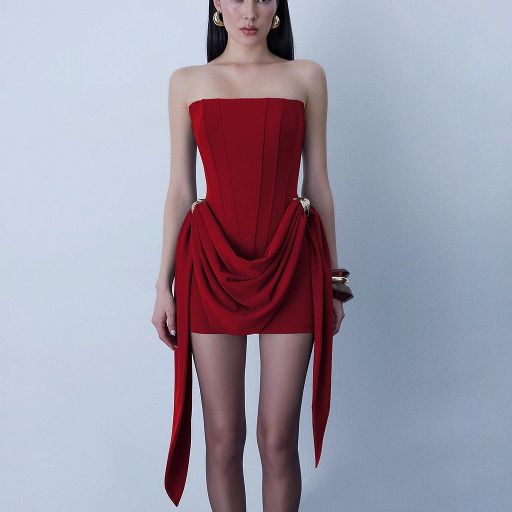 Tube top, streamer, fishbone waist and hip skirt, sexy hottie backless dress, dress.