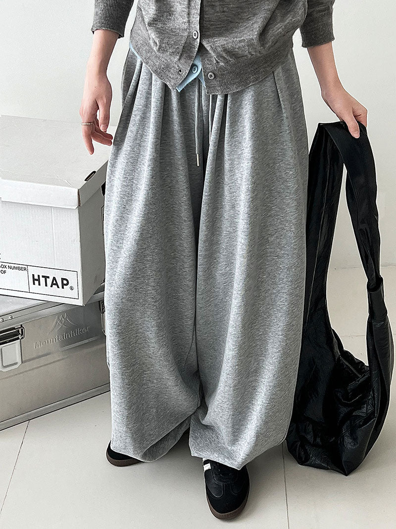 American sports high waist wide legs casual pleated design sweatpants women's autumn new drawstring drape trousers