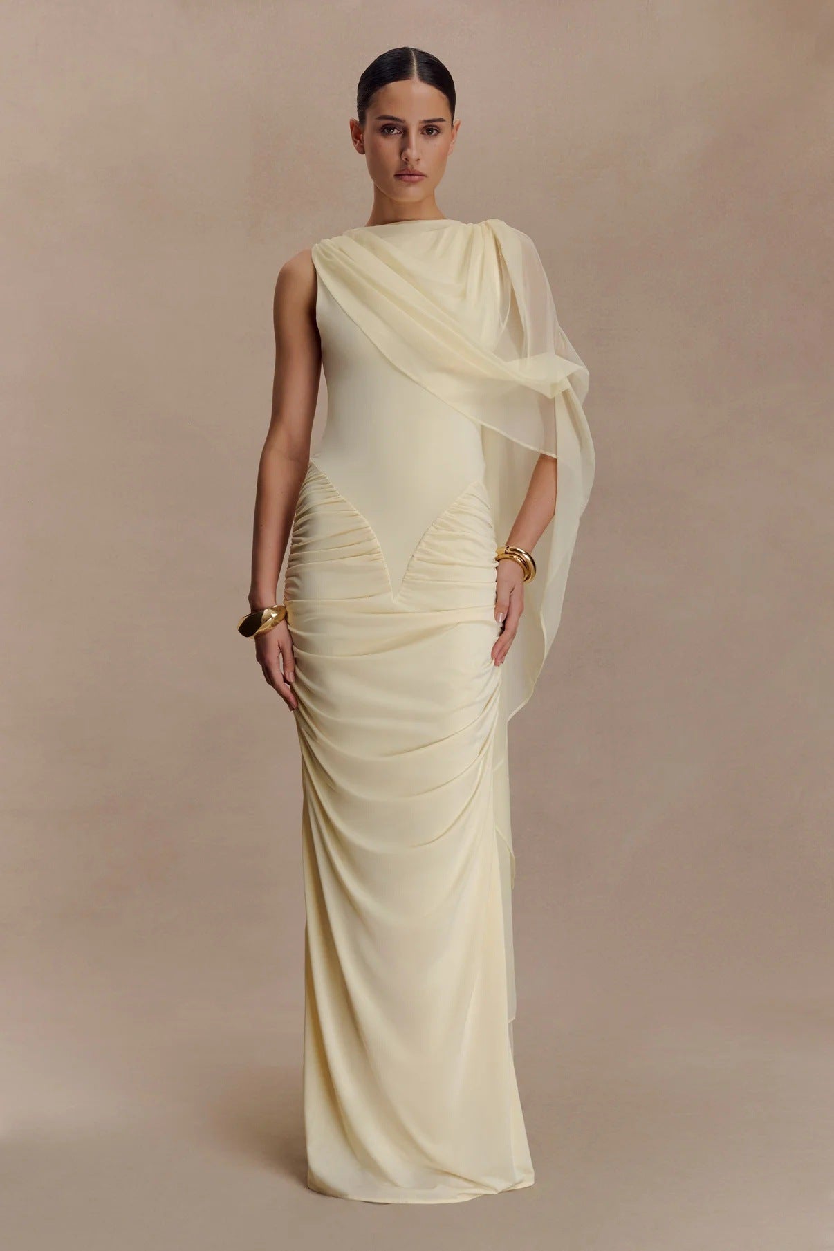 New fashion shawl pleated gauze hip skirt slim fit sexy European and American dress
