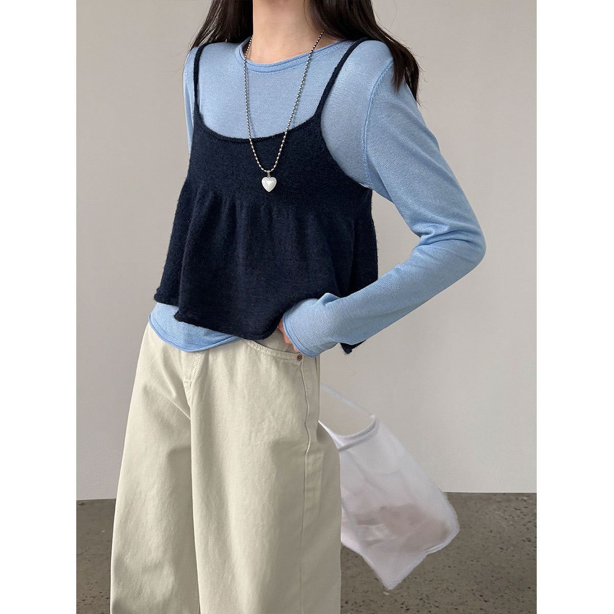 Korean gentle Tencel base + wool sling vest stacked through two-piece set