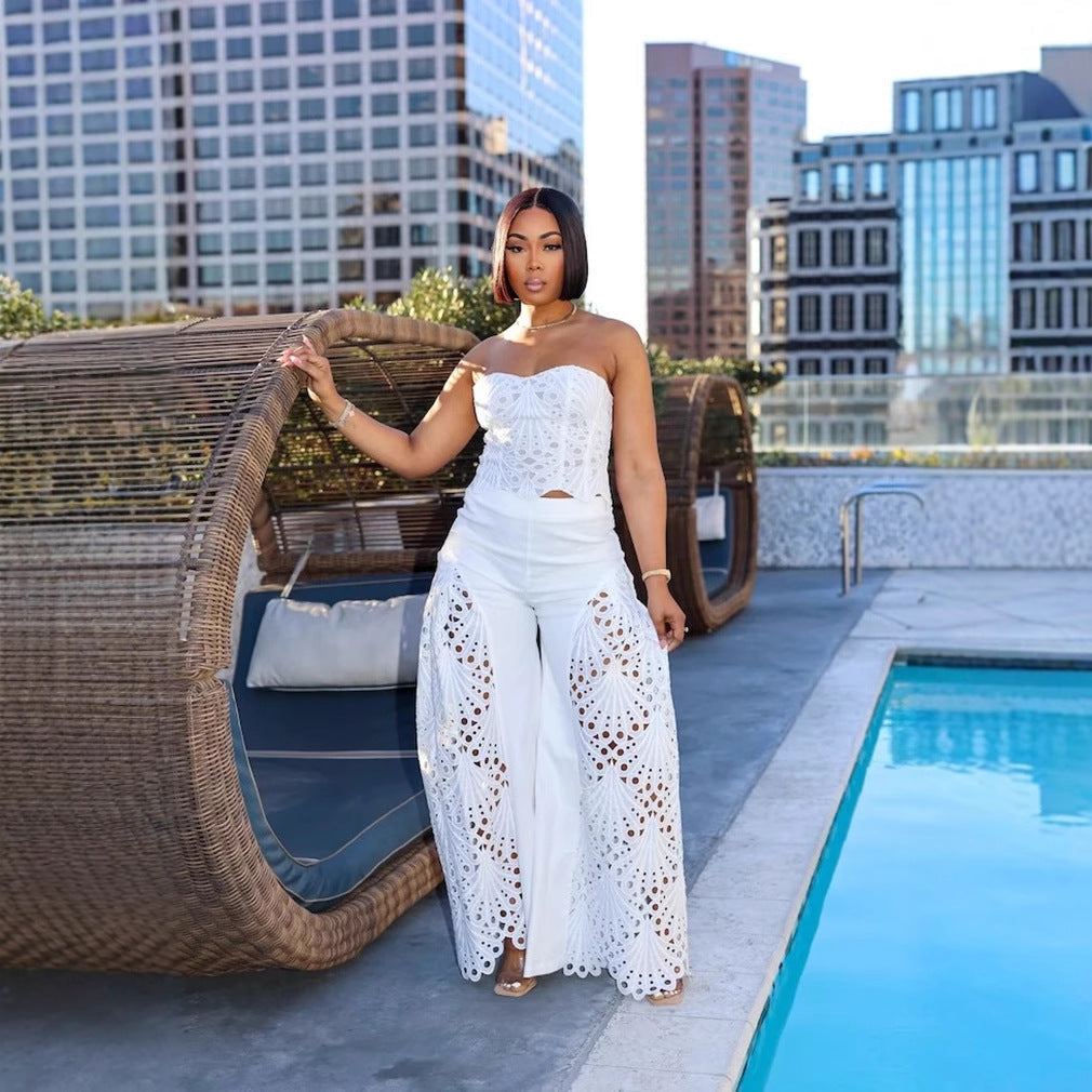 Lace Tube Top & Pants Two-Piece Set