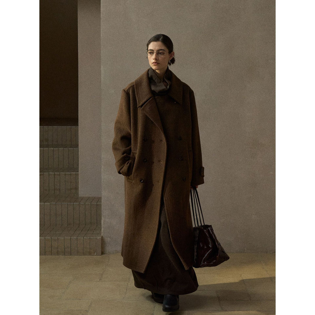 Winter wool long lapel double-breasted classic versatile woolen coat