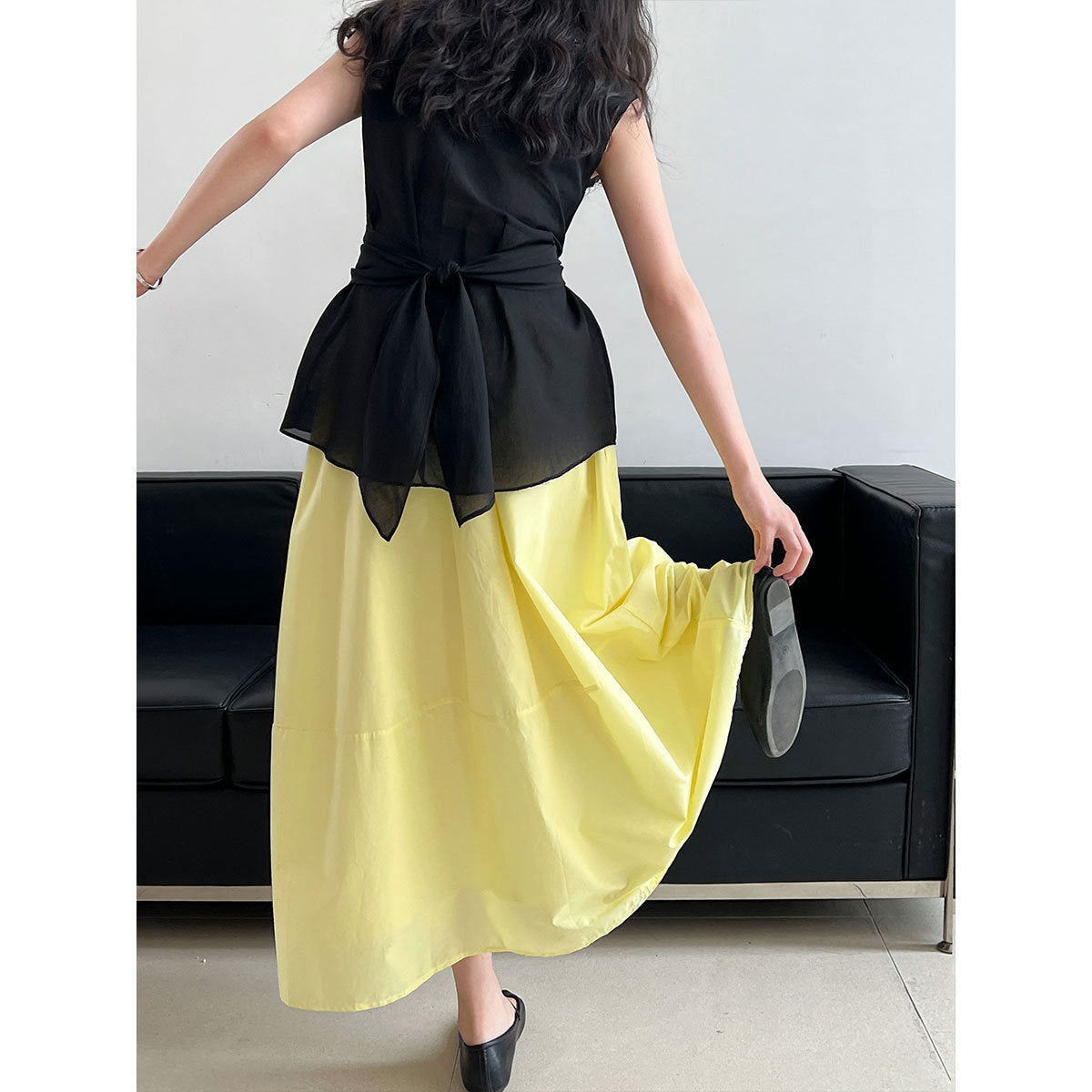 Yellow skirt summer new high waist and thin A-shaped skirt loose hip umbrella skirt fairy skirt