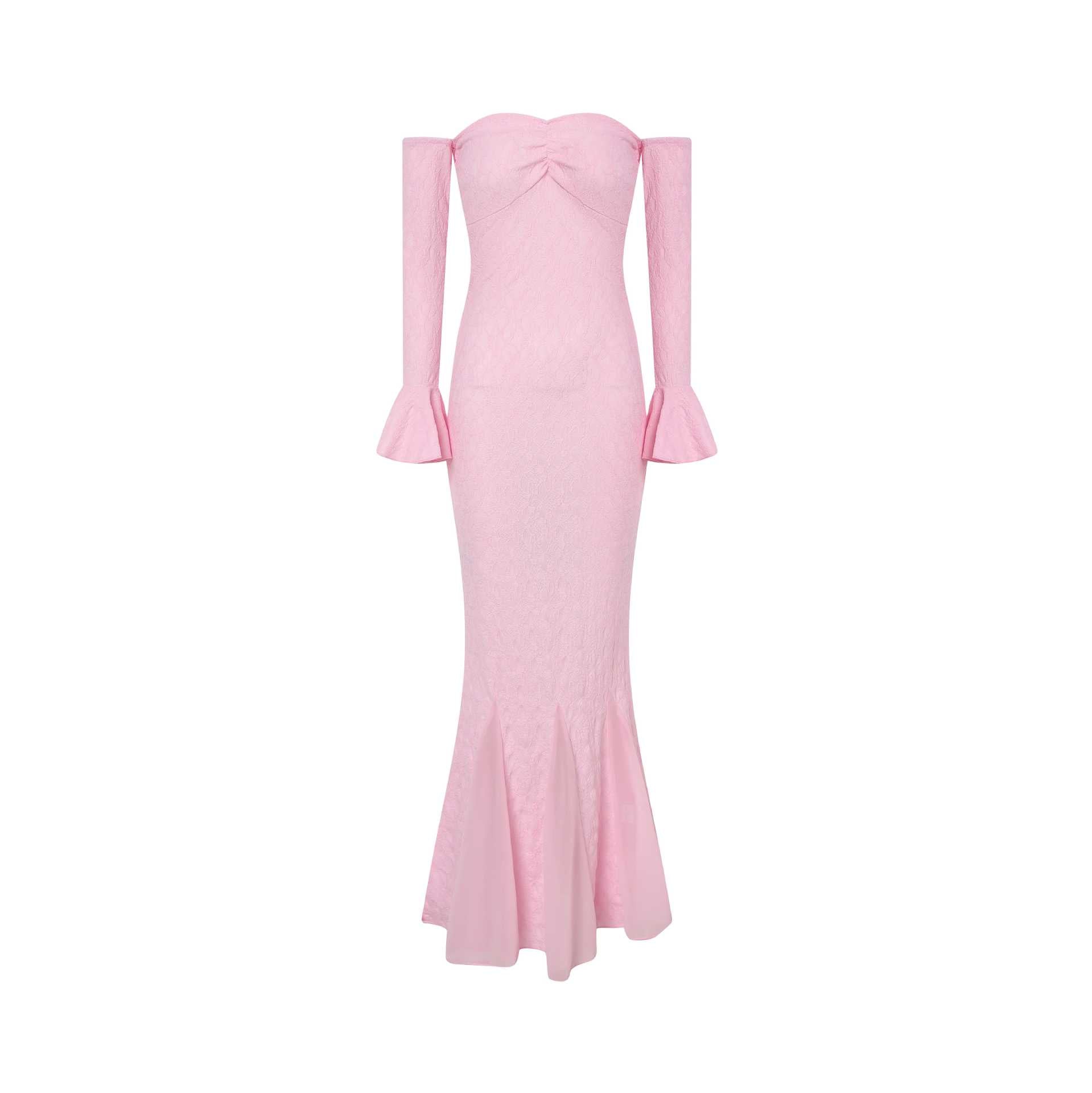 Stylish sexy flared sleeve tube top one-word shoulder dress mesh lace fishtail dress