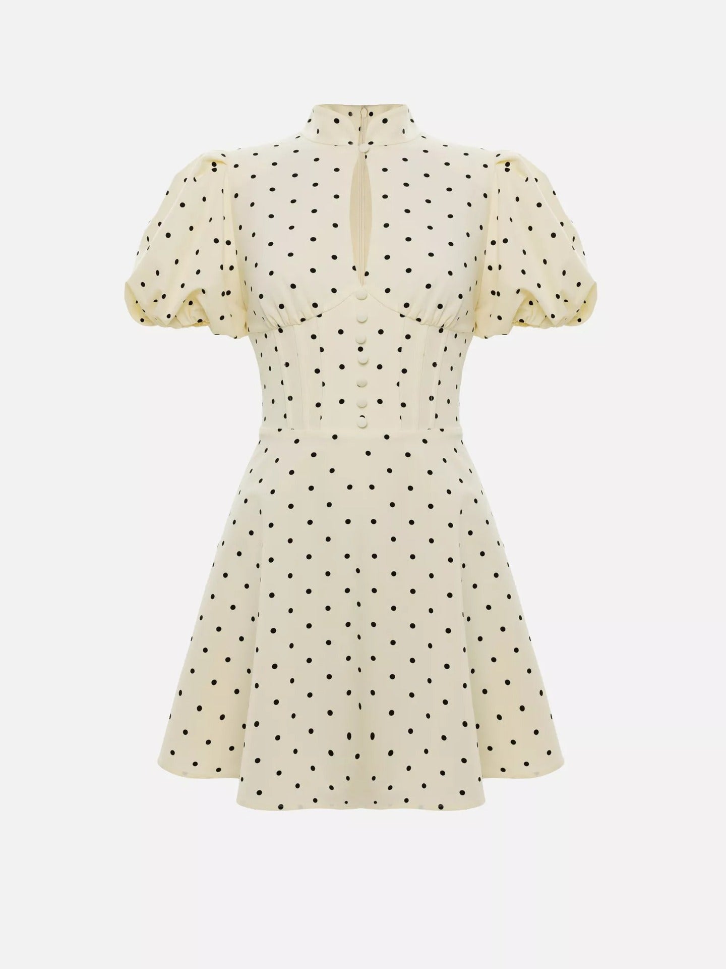 French small fragrant style hollow polka dot bubble sleeve short skirt waist slim dress