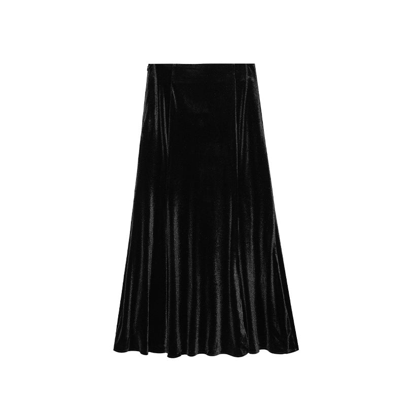 Skinny versatile pendant high waist velvet skirt