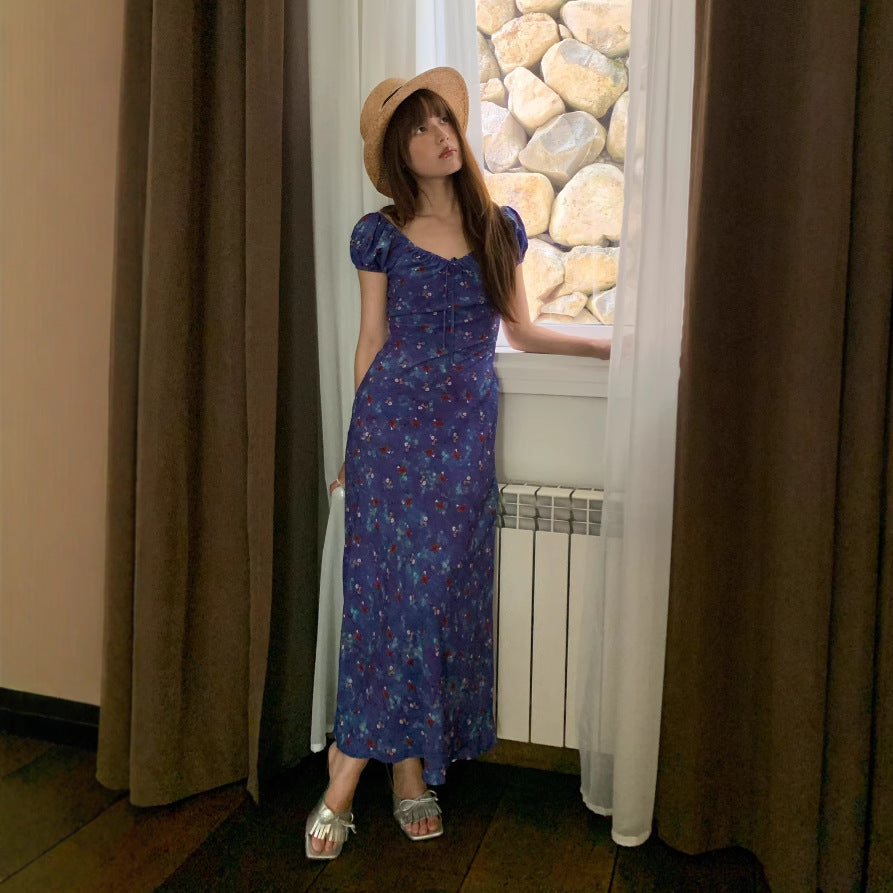 Retro coffee break beautiful slim temperament floral dress