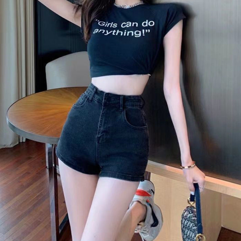 High Waist Denim Shorts Women Wide Leg Straight Fit Cropped Pants