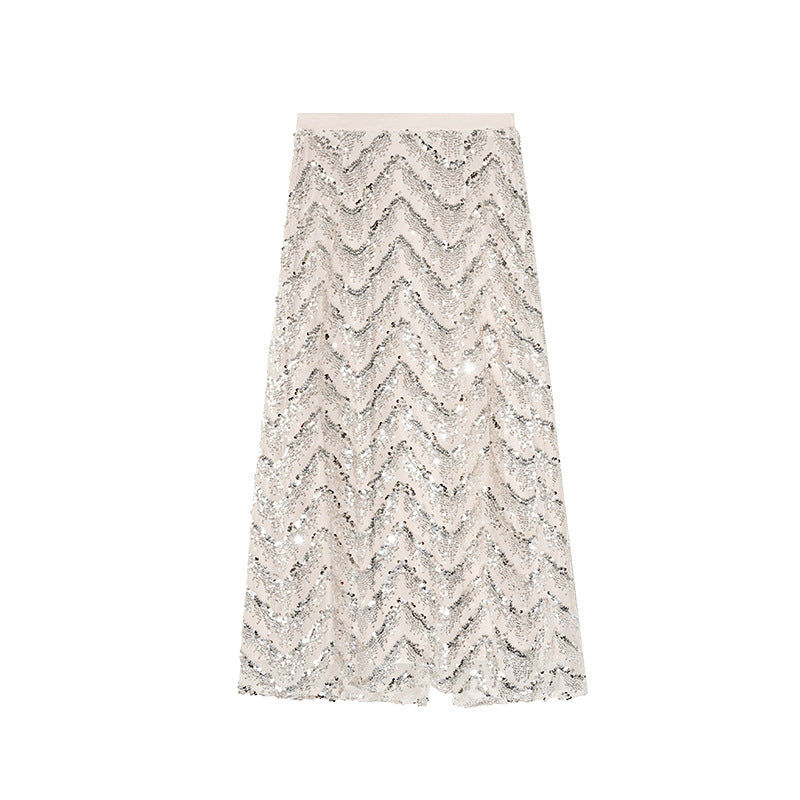 Sequin Embroidered Straight Maxi Skirt