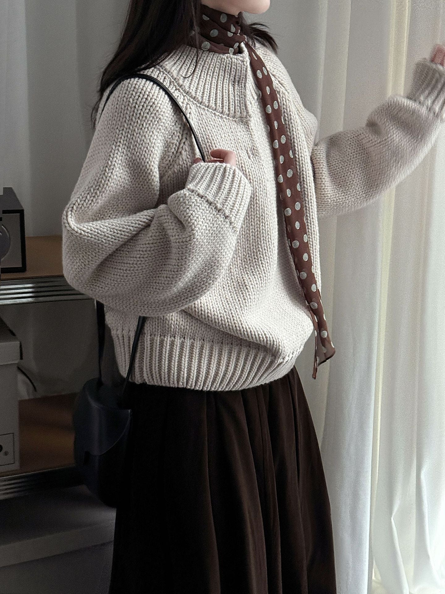 Korean semi-turtleneck pullover knitted sweater women's new winter lazy style versatile with a thick sweater underneath