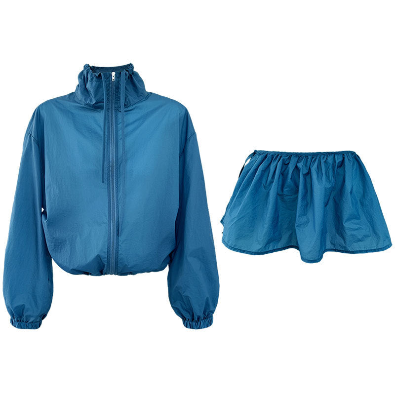 Korean casual stand-up collar light and thin tooling sports suit summer sunscreen jacket + fart curtain two-piece set 3587