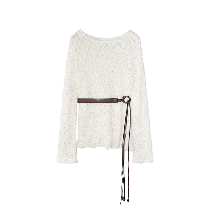 Lazy loose long-sleeved hollow crochet knitted sweater blouse