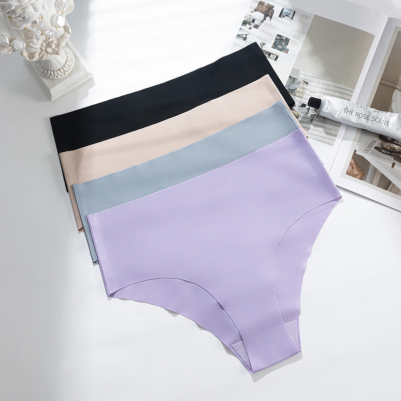 Mid-waist large-size women's briefs, seamless ice silk pants, breathable and quick-drying nylon panties for women