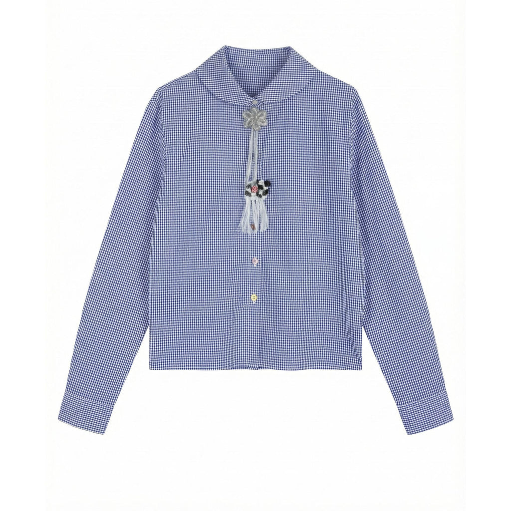 Doll collar waist shirt retro literary design cardigan