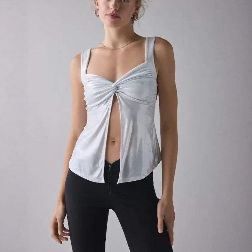 Stylish sexy gal V-neck pleated cardigan