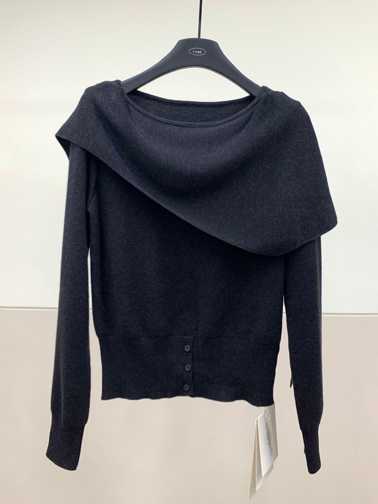 French temperament slanted shoulder slimming knitwear autumn and winter design shawl sweater