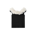 Sweet contrasting lotus leaf lace one-word shoulder short-sleeved t-shirt
