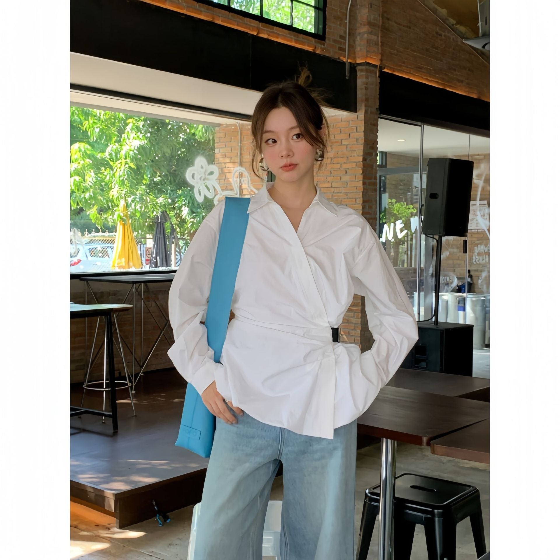 Irregular cardigan waist high-end shirt women's long sleeves