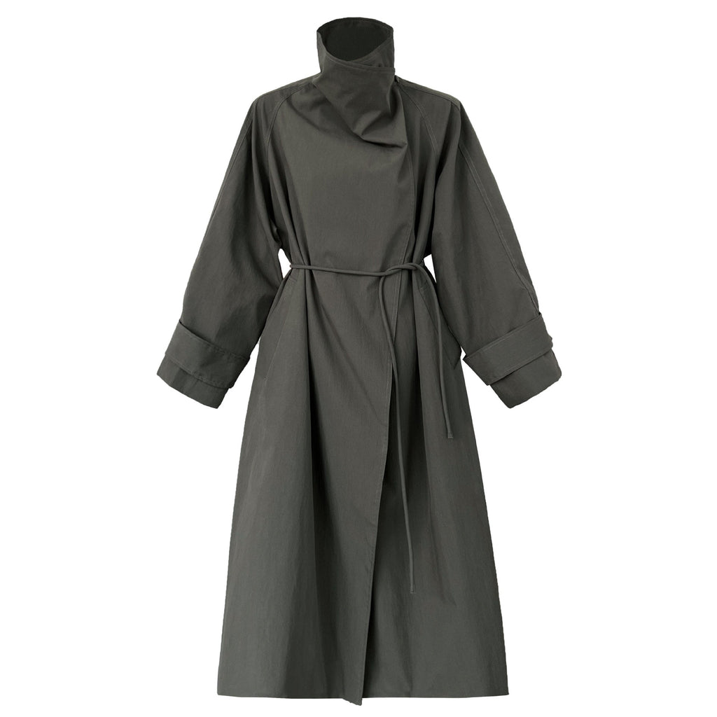 British style stand-up collar trench coat women's autumn new retro lace-up medium and long loose coat