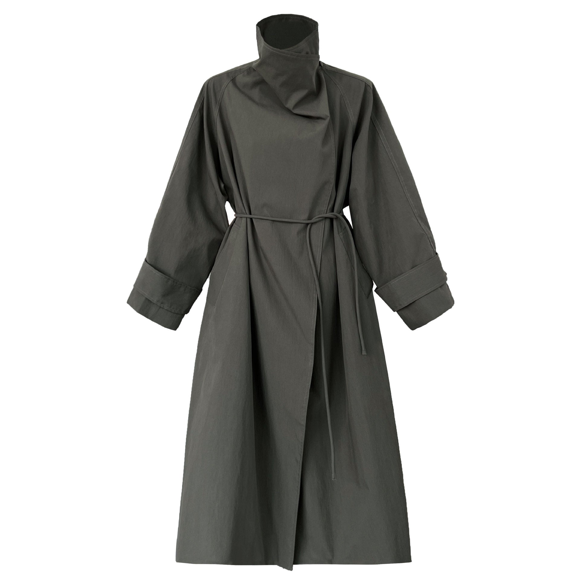 British style stand-up collar trench coat women's autumn new retro lace-up medium and long loose coat
