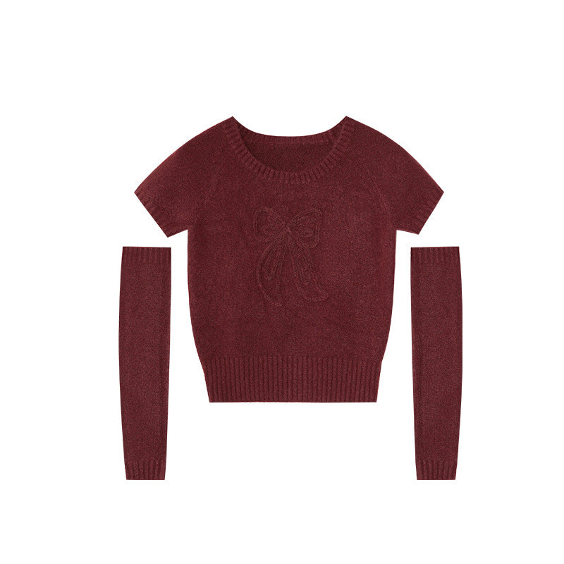 Sweet age-reducing embroidered bow sleeve sweater