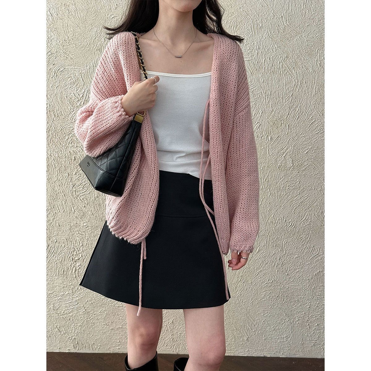 Retro wool lazy soft waxy knitted lace-up cardigan women's early spring new gentle and light sweater