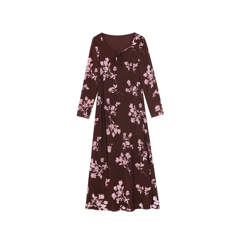 Slim temperament long-sleeved inner print dress with base