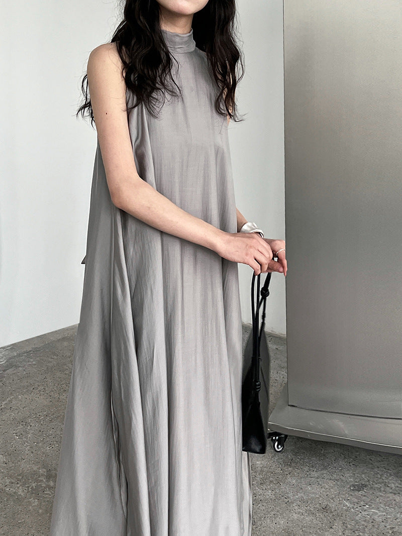 French high-end Tencel streamer halterneck dress women's summer resort style off-the-shoulder fairy dress