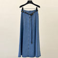 Retro denim skirt a-character spring with waist rope design sense thin big swing dress