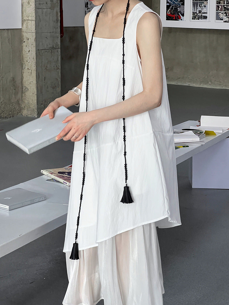 Design sleeveless organza patchwork mermaid dress summer Korean fake two-piece sundress