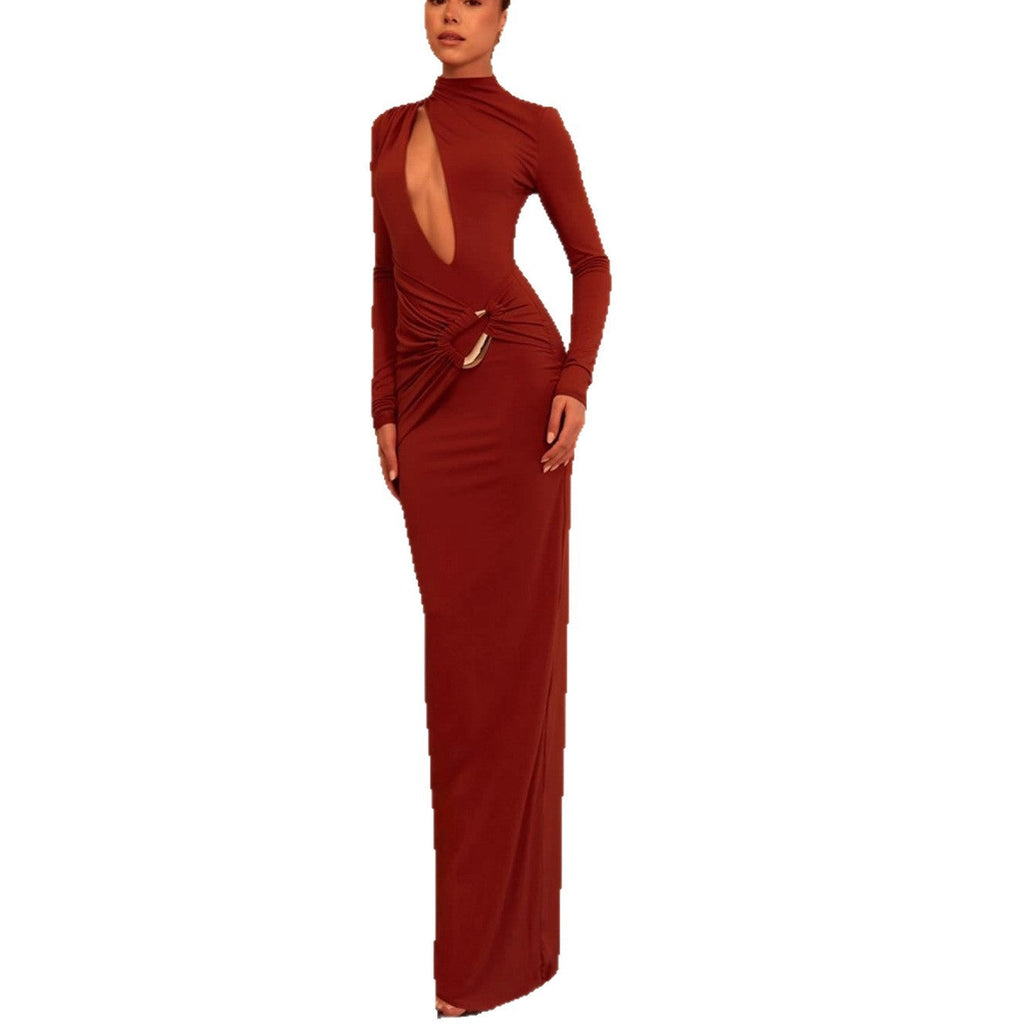 Stylish and sexy hollowed-out knitted hip skirt slim-fitting Spice Girl dress long-sleeved autumn and winter dress