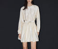 Spring new French drape temperament ragged lantern sleeves belt form puff dress dress