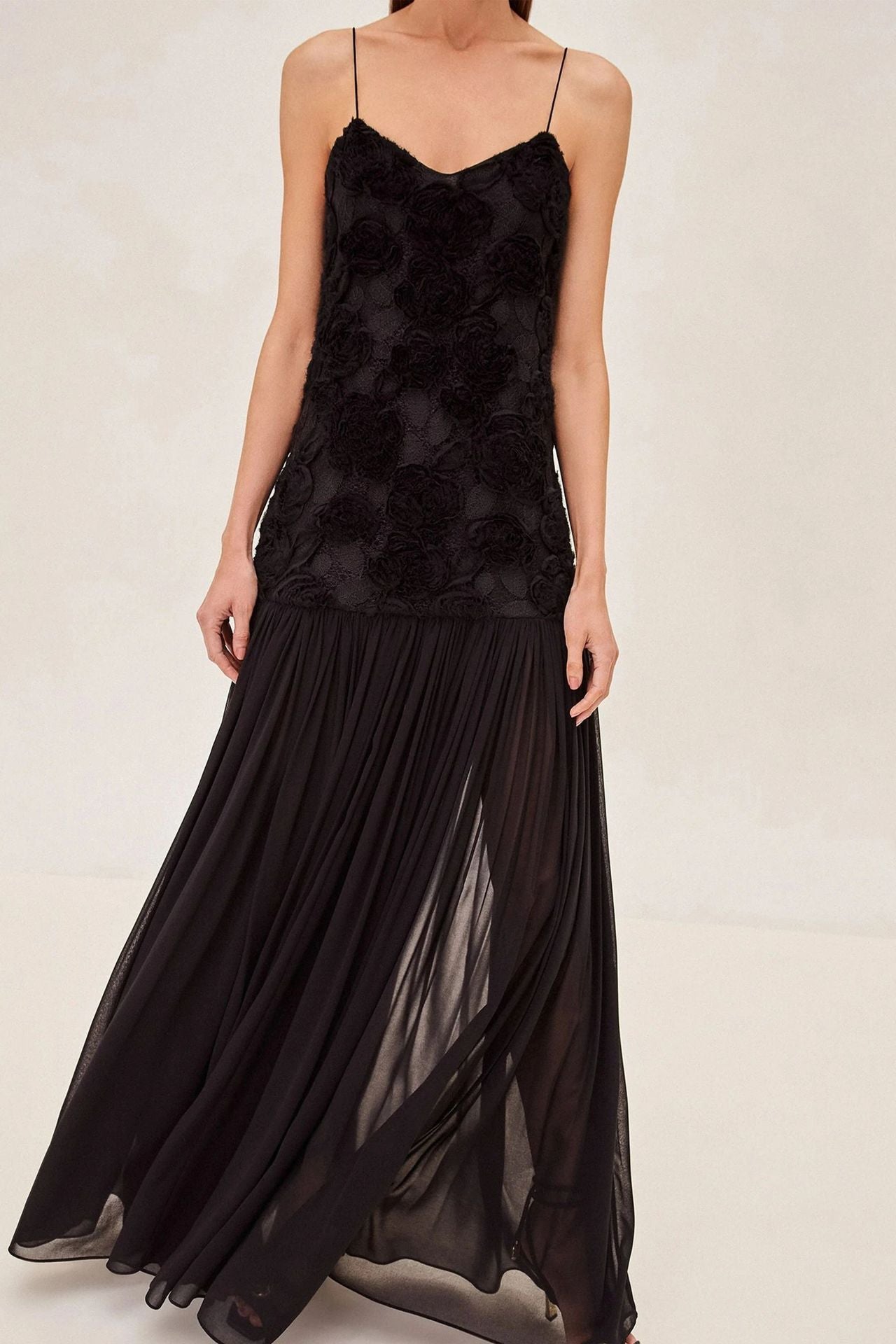 Three-dimensional flower sexy chiffon dress