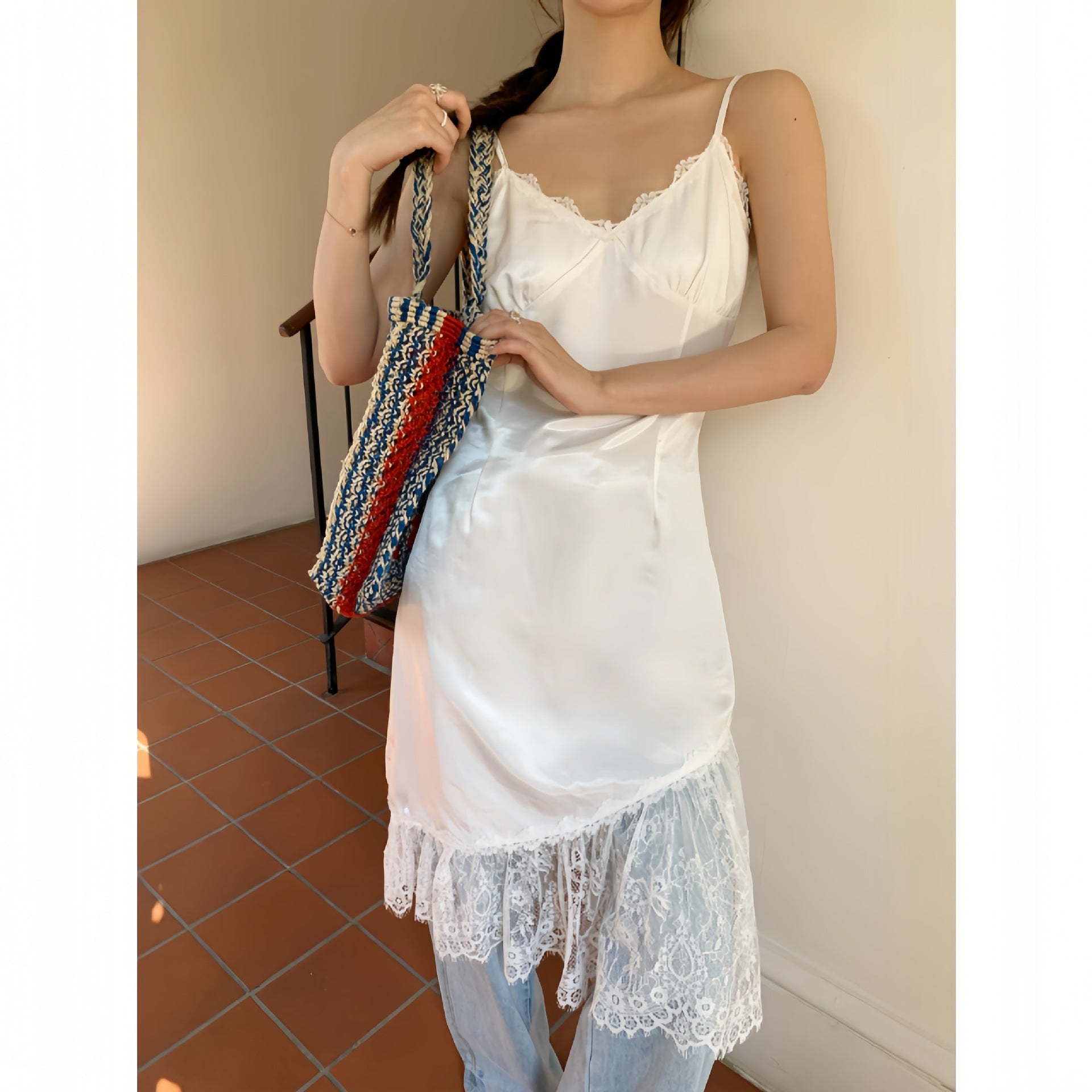 Sexy satin tube top suspender dress