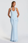 New fashion streamer splicing suspender long dress slim-fitting hip-wrapped European and American style neck dress dress