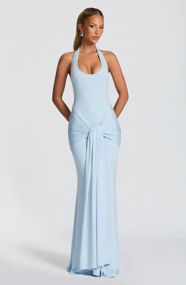 New fashion streamer splicing suspender long dress slim-fitting hip-wrapped European and American style neck dress dress
