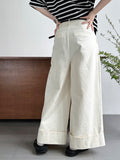 Big Pant Leg~ Washed Cotton Suit Pants Long Pants Women's Summer Skinny Meat Cover Casual Curled Wide Leg Pants