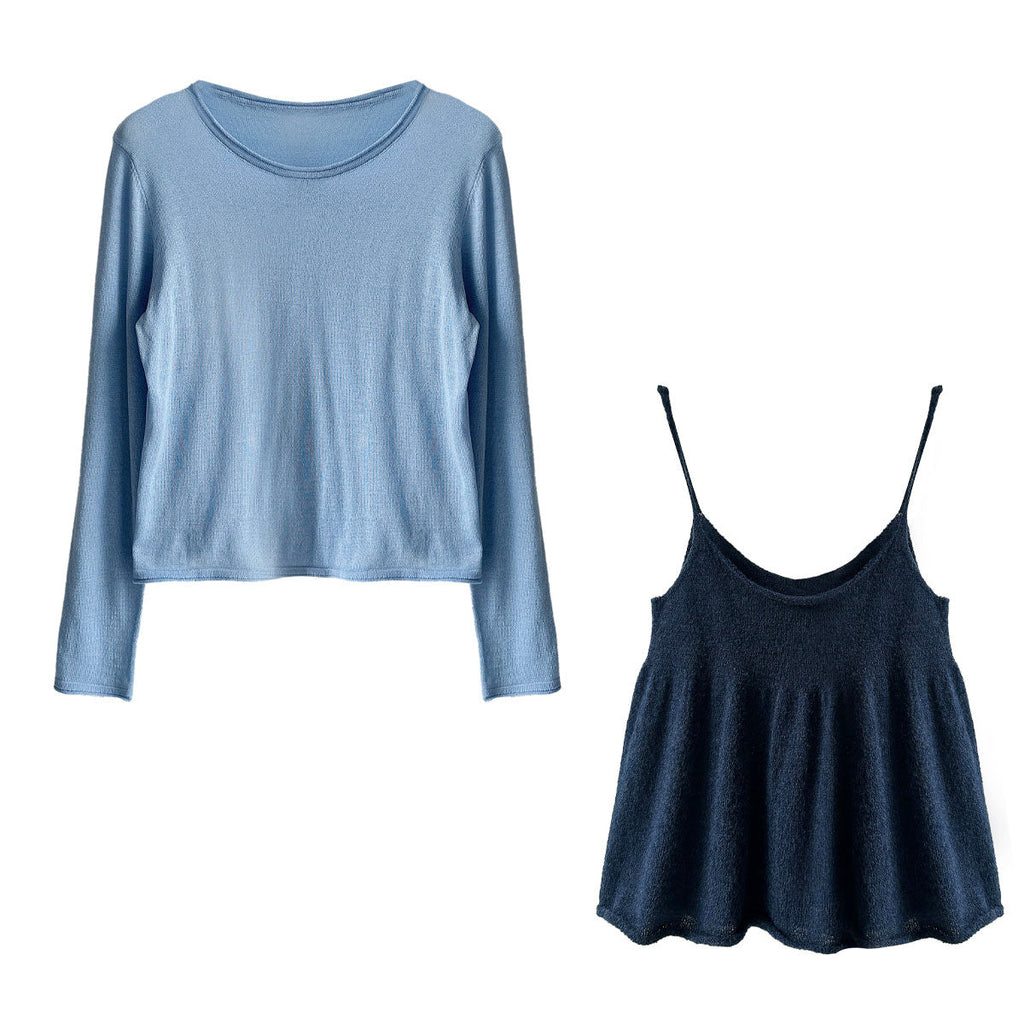 Korean gentle Tencel base + wool sling vest stacked through two-piece set