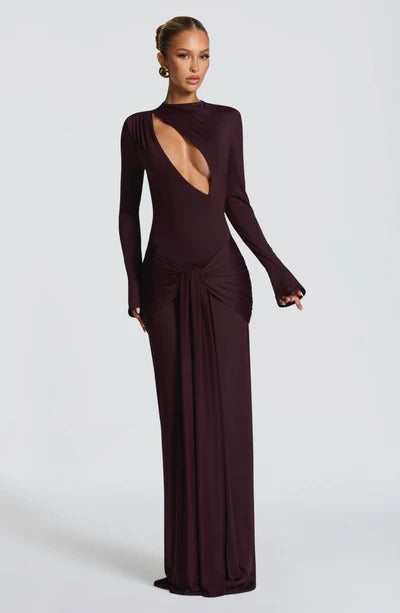 Sexy Spice Girl Hollow Long Sleeve Hip Wrap Dress Ribbon Autumn and Winter Dress