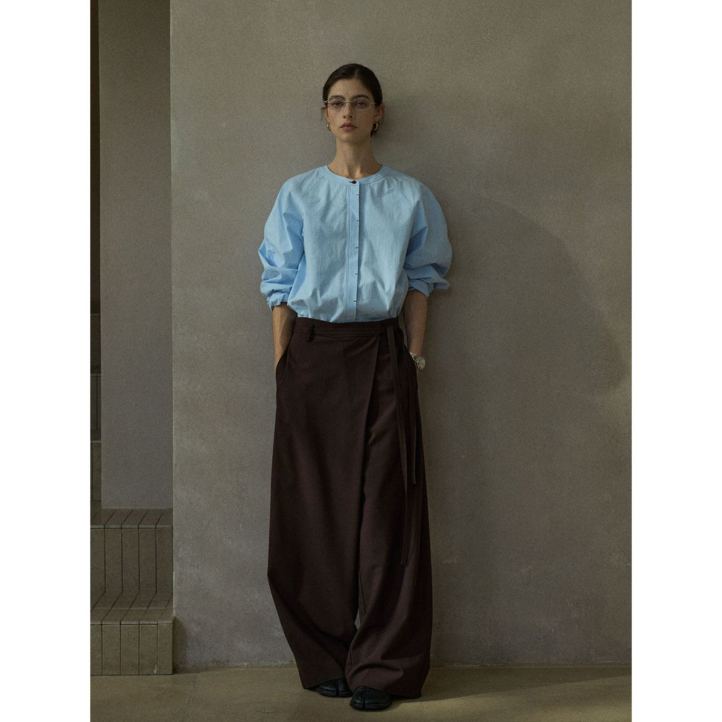 Autumn design soft wool diagonal placket lace-up versatile casual pants