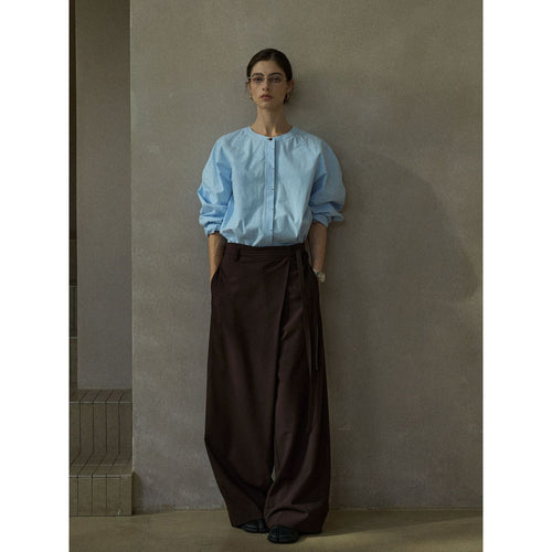 Autumn design soft wool diagonal placket lace-up versatile casual pants