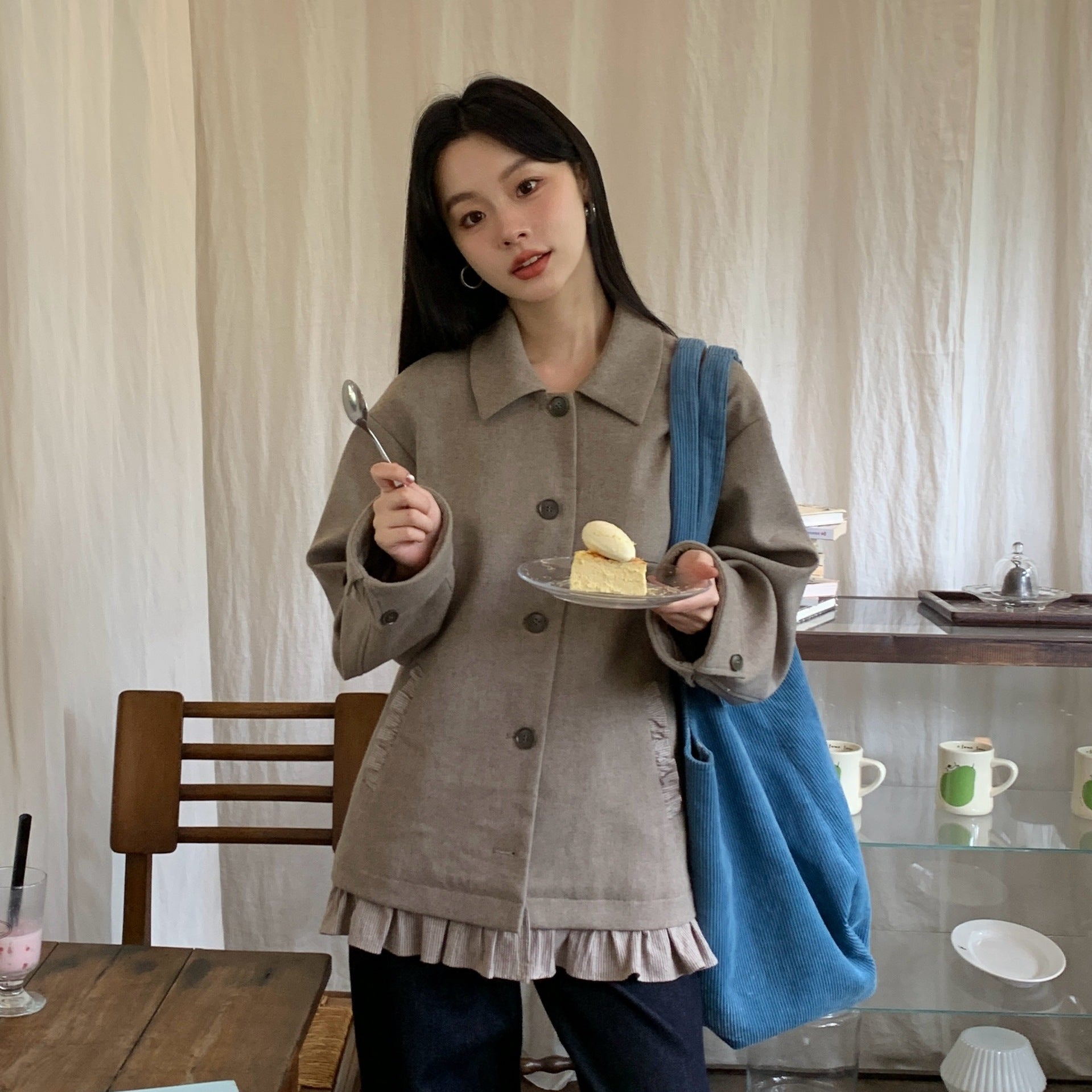 Lapel casual slack woolen jacket