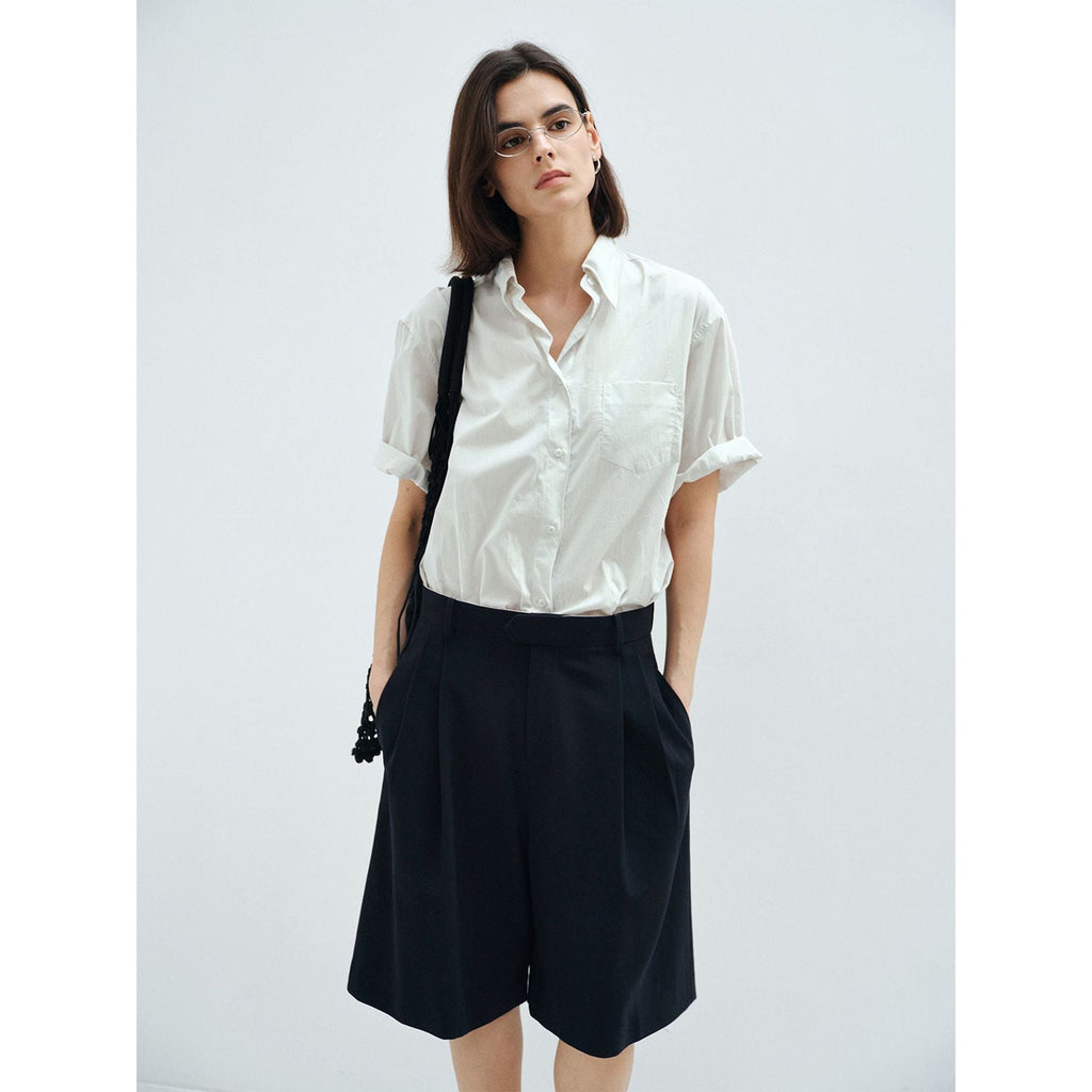 Lapel Collar Cotton Loose Commuter Shirt