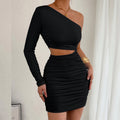 Off-Shoulder Bodycon Dress Women One Sleeve Slim Fit Short
