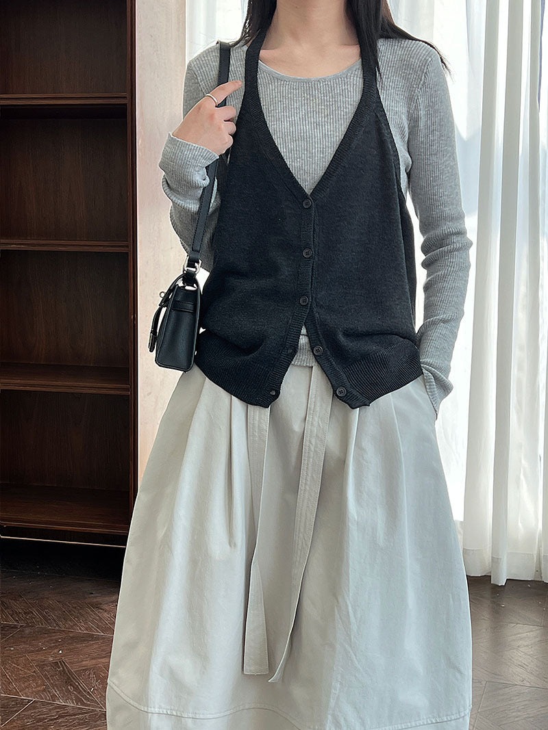 Korean simple round neck base · stacked neck vest women's autumn new lazy suit