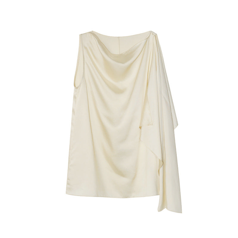 Spring fashion temperament pure desire wind Tencel texture sleeveless swinging neck chiffon shirt