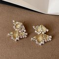 French court style light luxury fan earrings niche design temperament fashionable retro small skirt pendulum stud earrings
