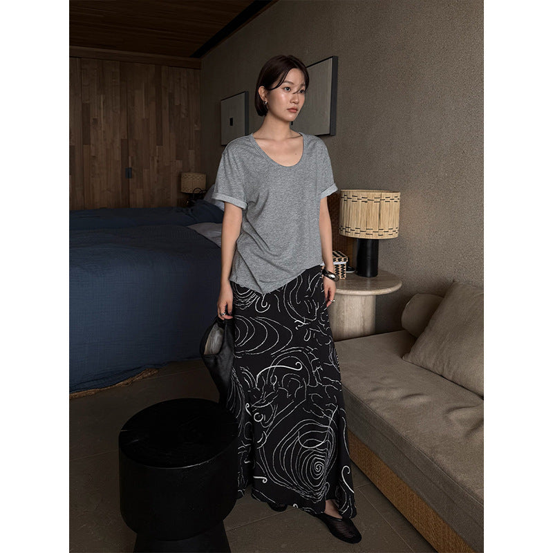 Tencel linen spiral line A skirt